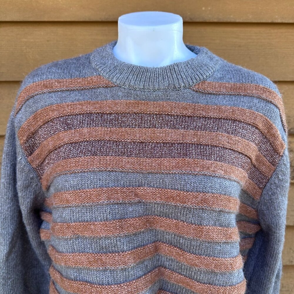 Mystree Womens Wide Cropped Striped Sweater Size S Gray & Copper Long Sleeves Kn - Picture 5 of 9